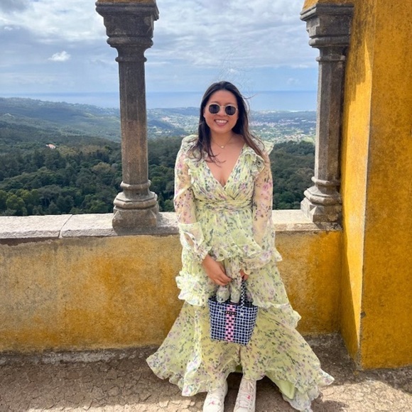 MAC DUGGAL Green Floral Chiffon Tiered Ruffle Dress 6 - Picture 7 of 16